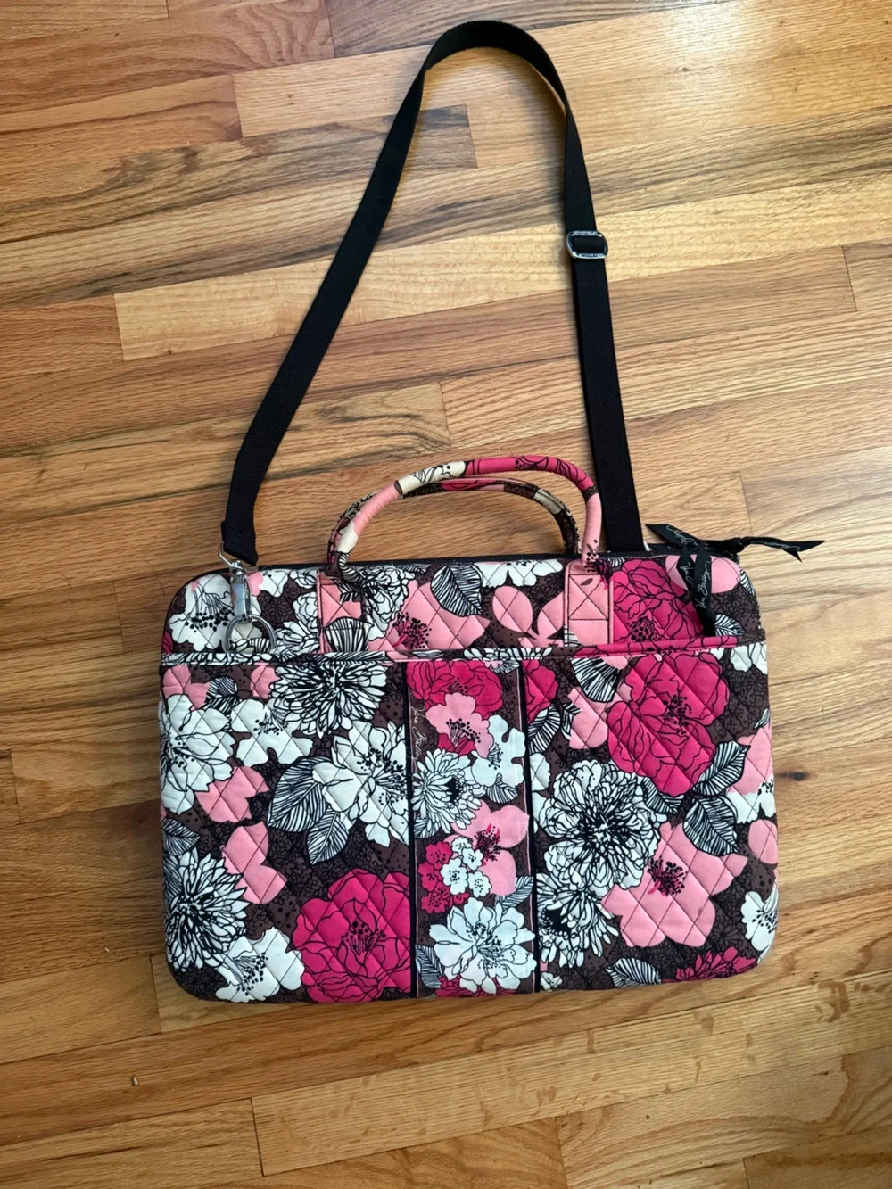 Vera Bradley Mocha Rouge Hot Pink & Brown Floral Quilted Laptop Tote